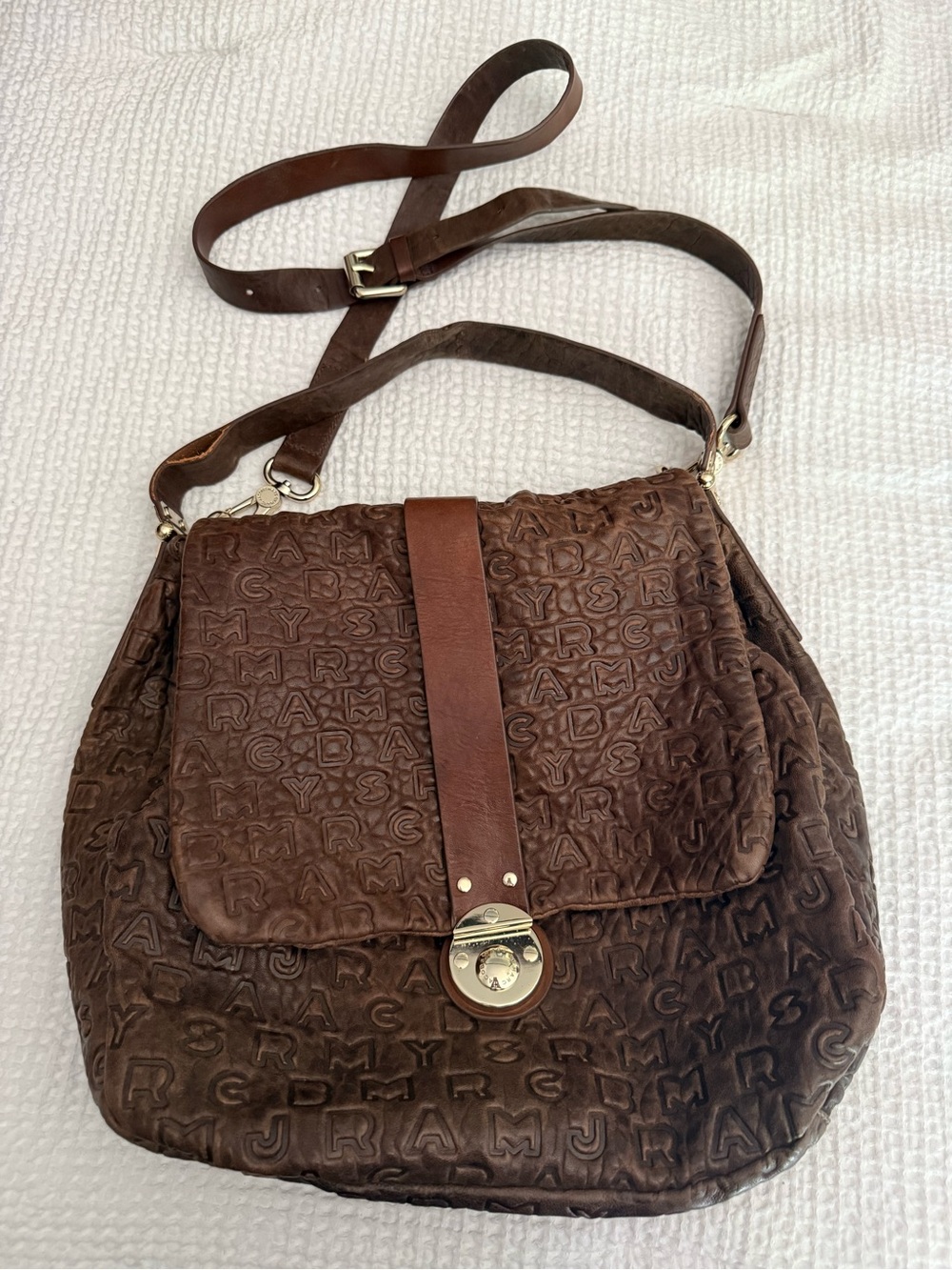Marc By Marc Jacobs Embossed Brown Lamb Leather Hobo Bag Adjustable Shoulder